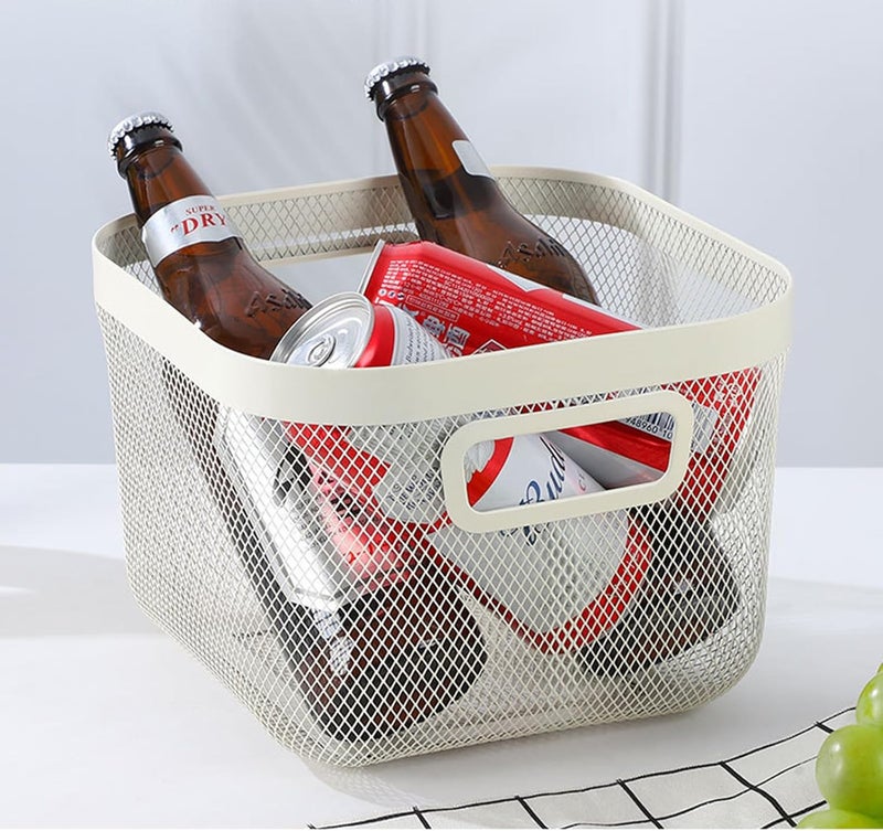 AJIODA Metal Mesh Steel Baskets, Household Wire Storage Organizer Bin Garden Harvest Basket Multi-functional Fruit Baskets with Handles for Kitchen Bathroom Picnic Shopping Decor Cabinet Home, Beige - Image 5